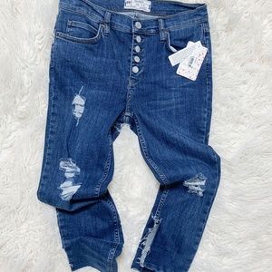 Destroyed Reagan Button-Front Jeans